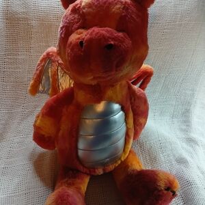 Plush Orange Dragon with Silver Belly - Soft Kids Stuffed Animal
